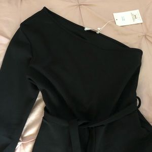 Black Belted One Shoulder Jumpsuit